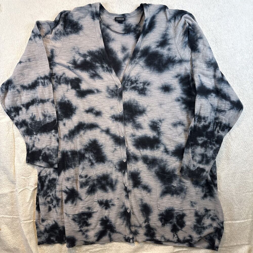 Torrid 5 5X Tie Dye Long Duster Sweater Cardigan Knit Plus Size Pockets 30
